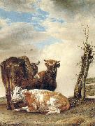 POTTER, Paulus Two Cows a Young Bull beside a Fence in a Meadow China oil painting reproduction